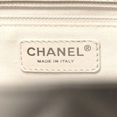 Chanel Grand Shopping Tote (GST) Large White Quilted Caviar Leather Silver Hardware