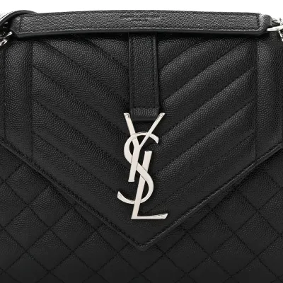 Saint Laurent Medium Satchel Black Triquilt Monogram Grain De Poudre Textured Mixed Matelasse Leather Silver Hardware