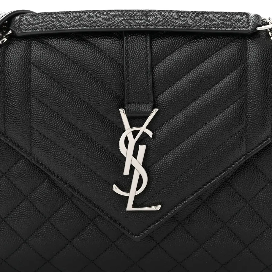 Saint Laurent Medium Satchel Black Triquilt Monogram Grain De Poudre Textured Mixed Matelasse Leather Silver Hardware
