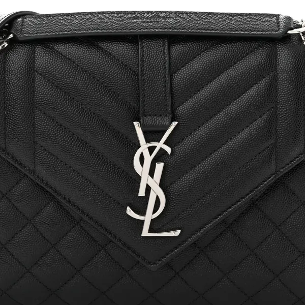 Saint Laurent Medium Satchel Black Triquilt Monogram Grain De Poudre Textured Mixed Matelasse Leather Silver Hardware - Image 8