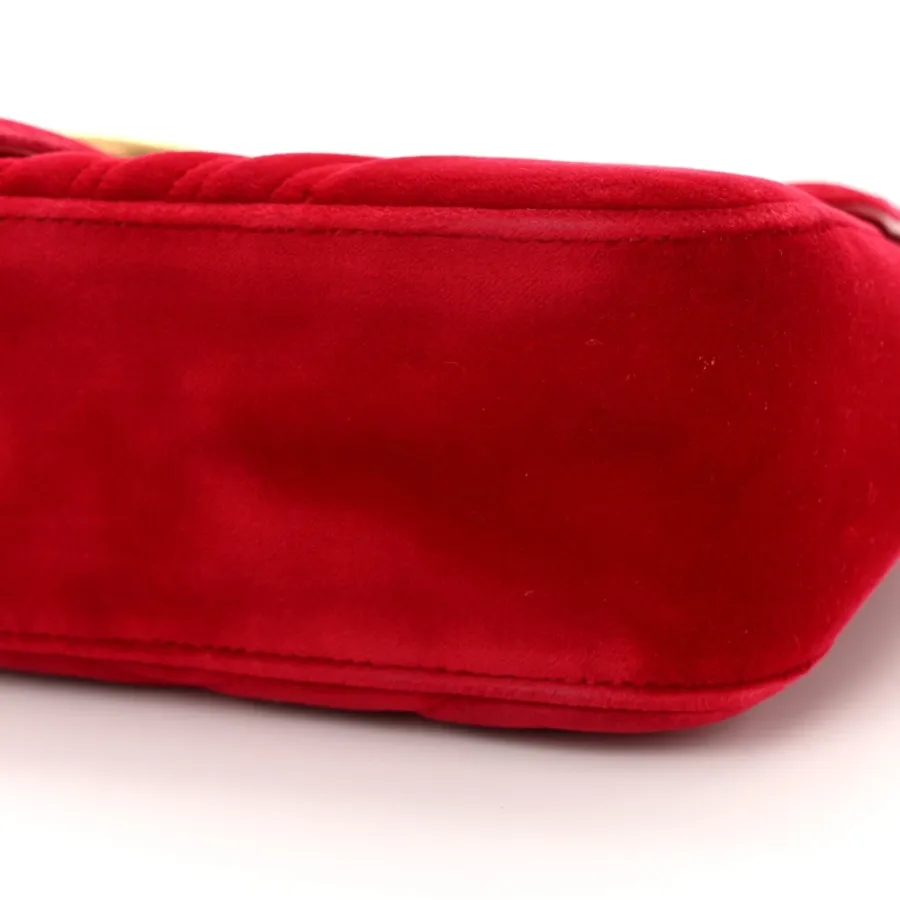 Gucci Medium GG Marmont Shoulder Bag Hibiscus Red Velvet Matelassé Leather Aged Gold Hardware