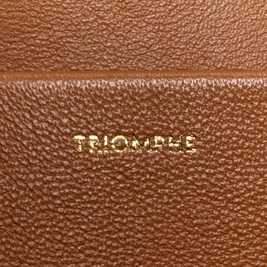 Celine Medium Triomphe Shoulder Bag Tan Canvas & Calfskin Leather Gold Hardware