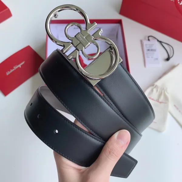 Ferragamo Men's Double Gancini Buckle Reversible Belt In Black/Brown/Coffee Calfskin With Gold/Silver/Black Hardware 35mm - Image 5