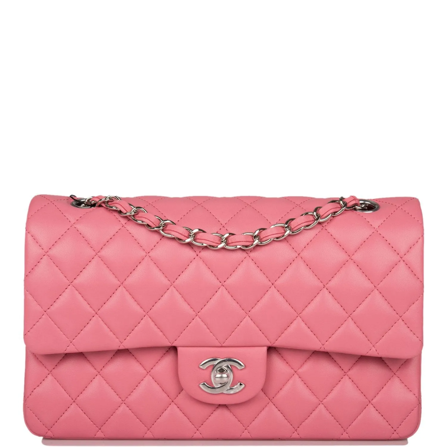 Medium Classic Double Flap Bag Rose Quilted Lambskin Silver Hardware