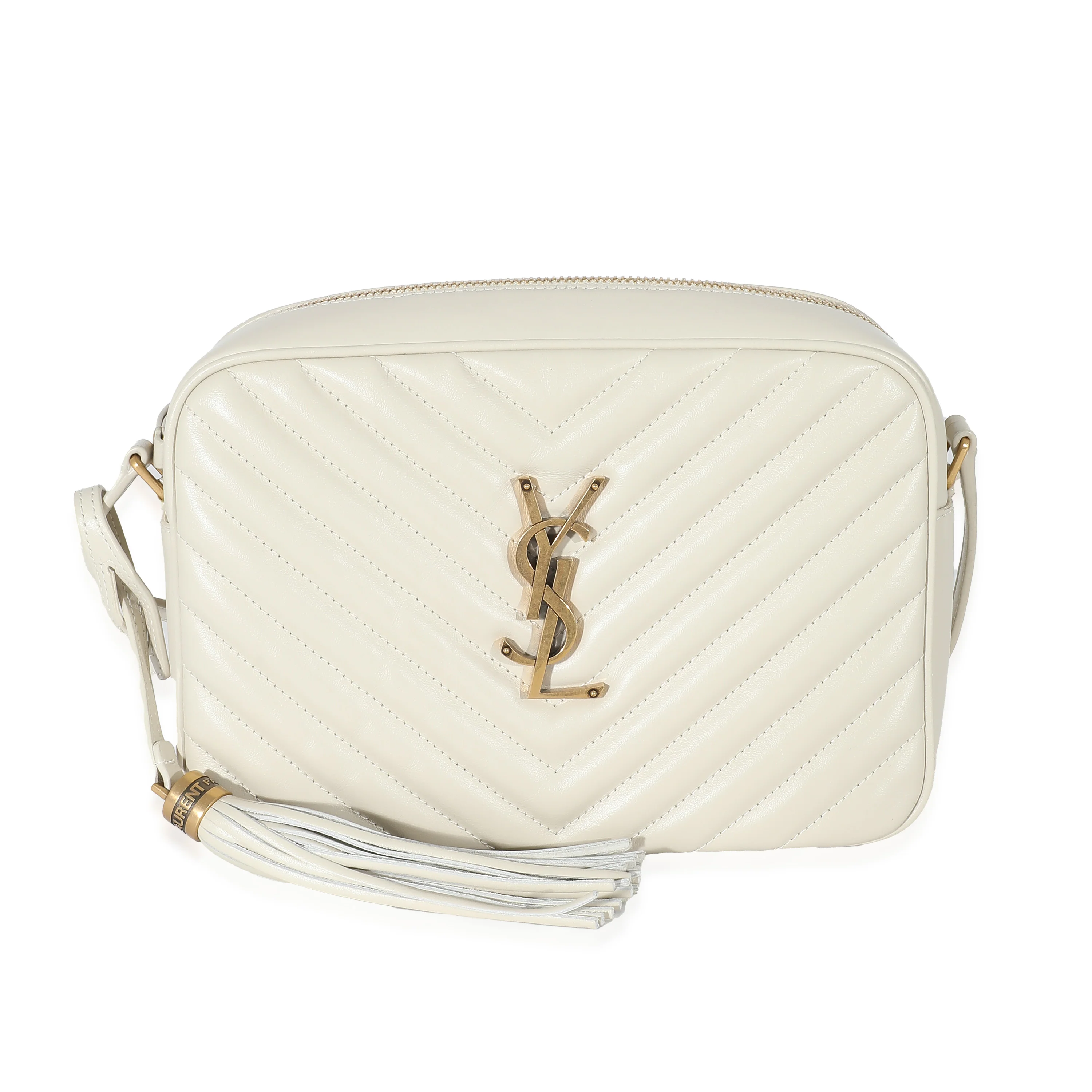Saint Laurent Crema Soft Chevron Quilted Leather Lou Camera Bag