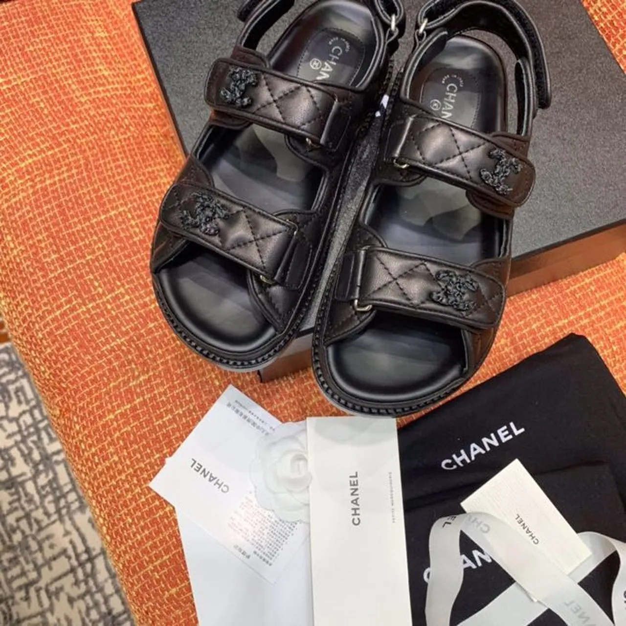 cc CC Logo Velcro Sandals Black For Women, Women's Shoes 0.4in/1cm G35927 94305