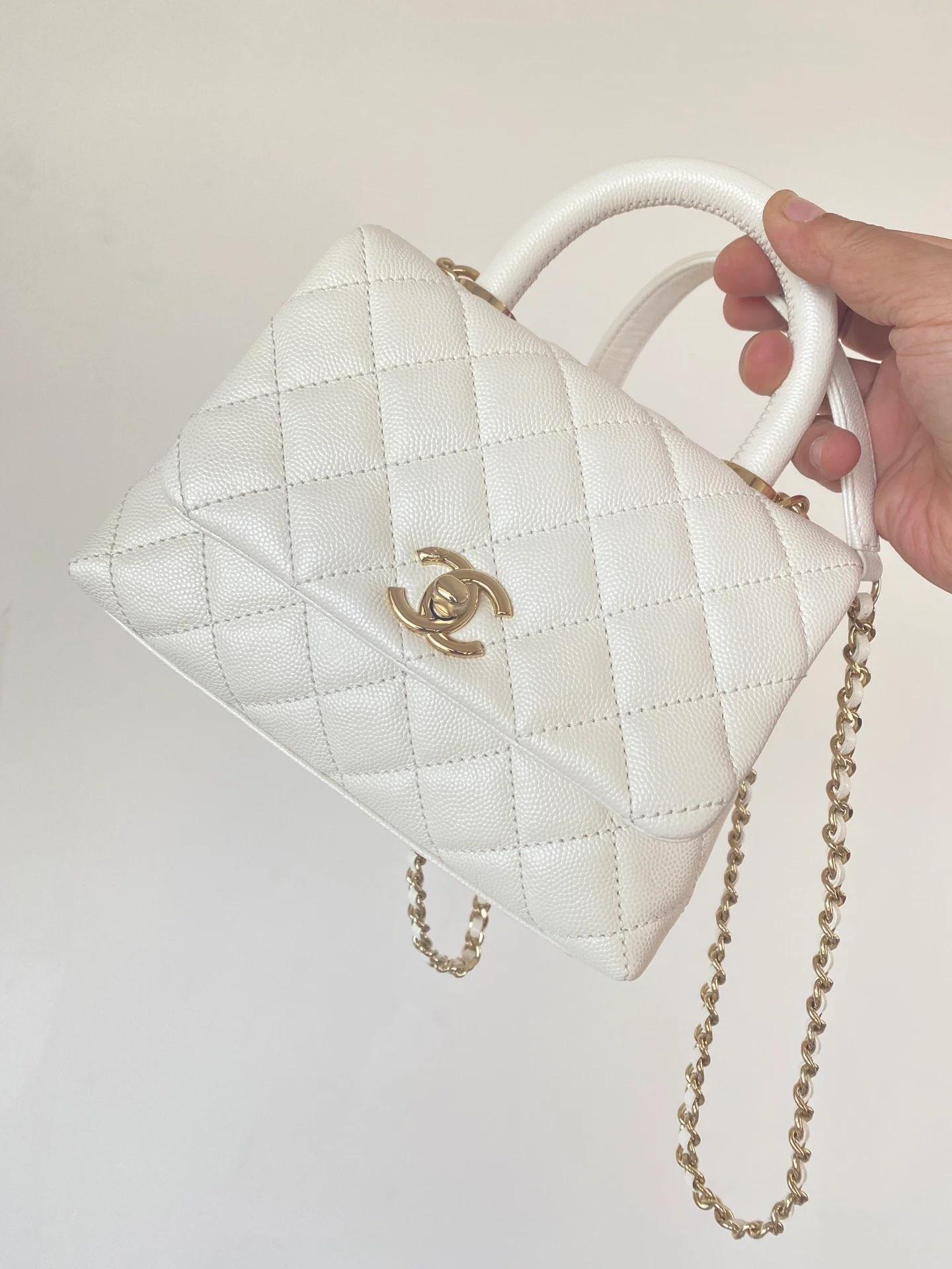 Chanel Mini Flap Bag Top Handle White For Women 7.5in/19cm