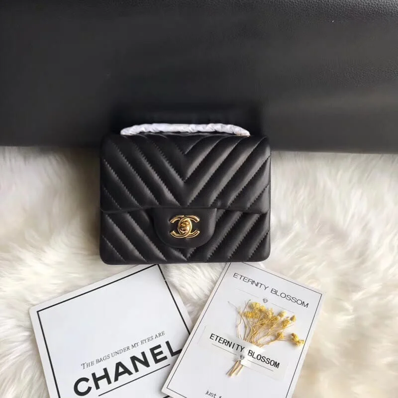 Chanel Chevron Lambskin 17Cm Class-Flap Bag 1115