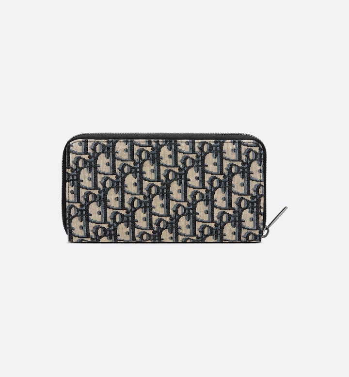 Zipped Long Wallet Beige and Black Oblique Jacquard