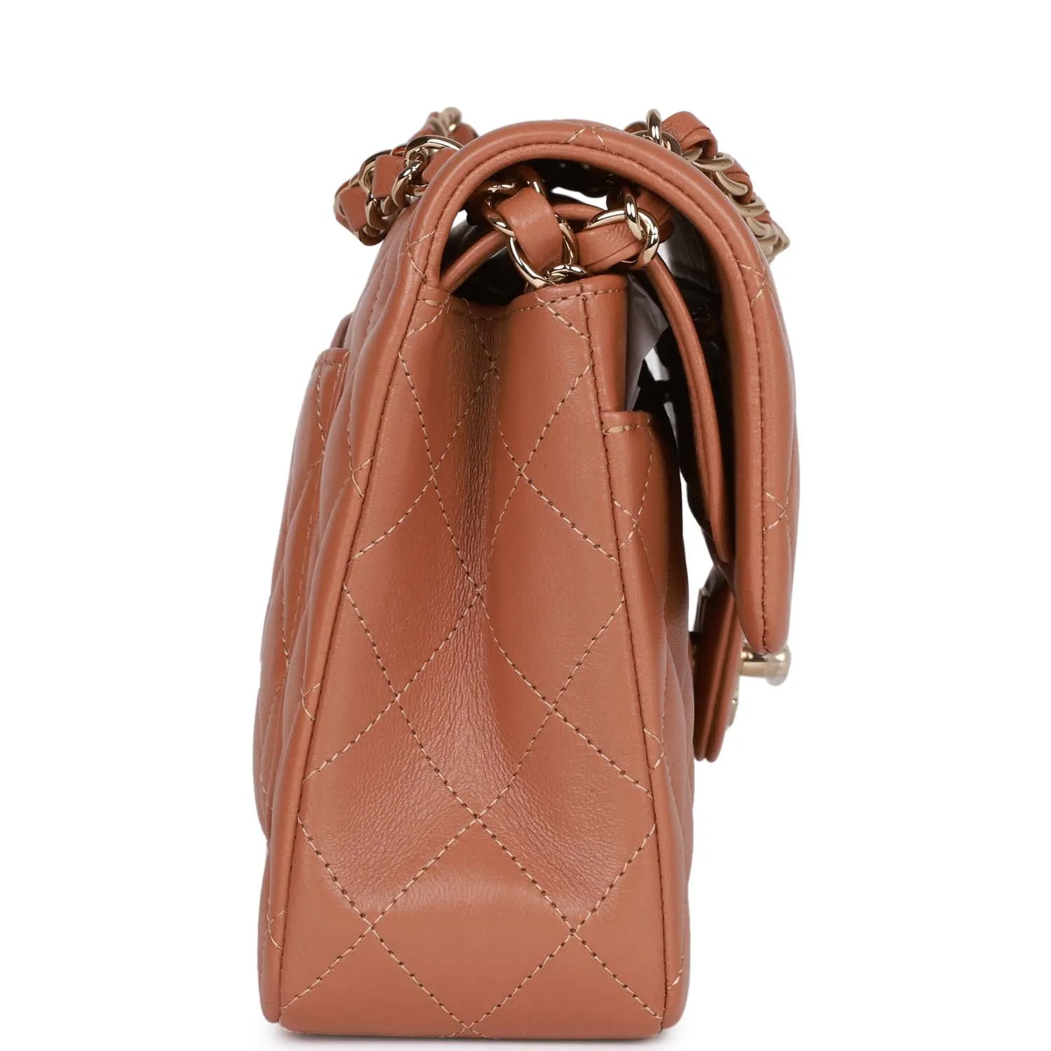 Small Classic Double Flap Bag Caramel Brown Lambskin Light Gold Hardware