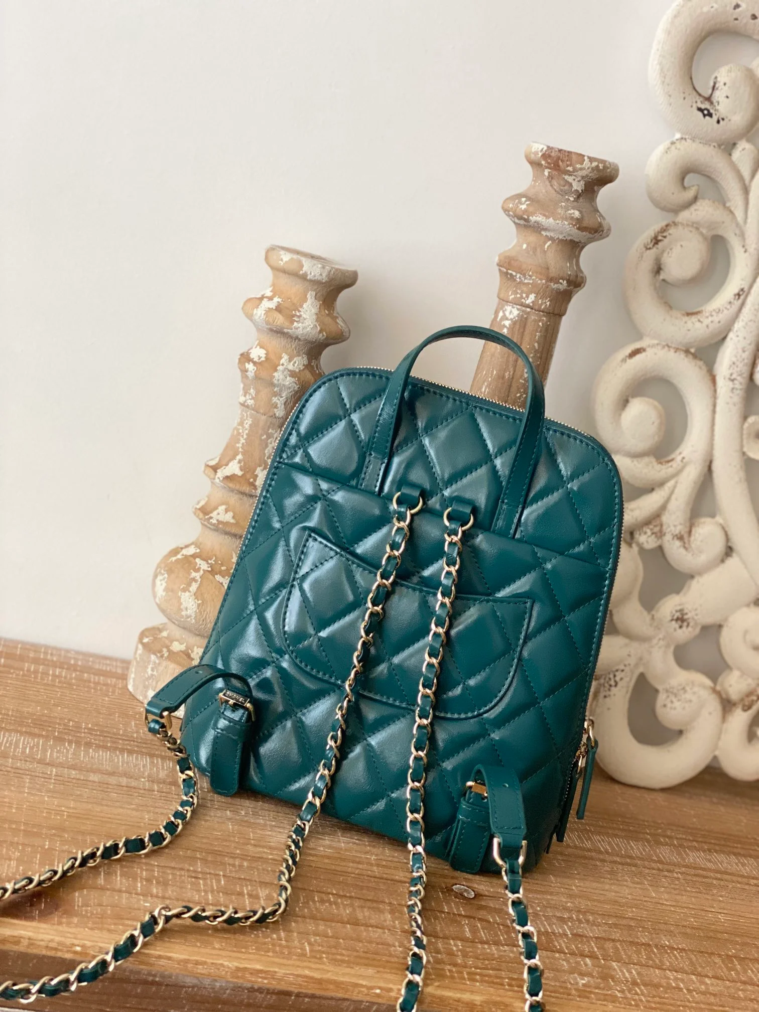 Chanel Rucksack Backpack Mallard Green Bag For Women 21cm/8in