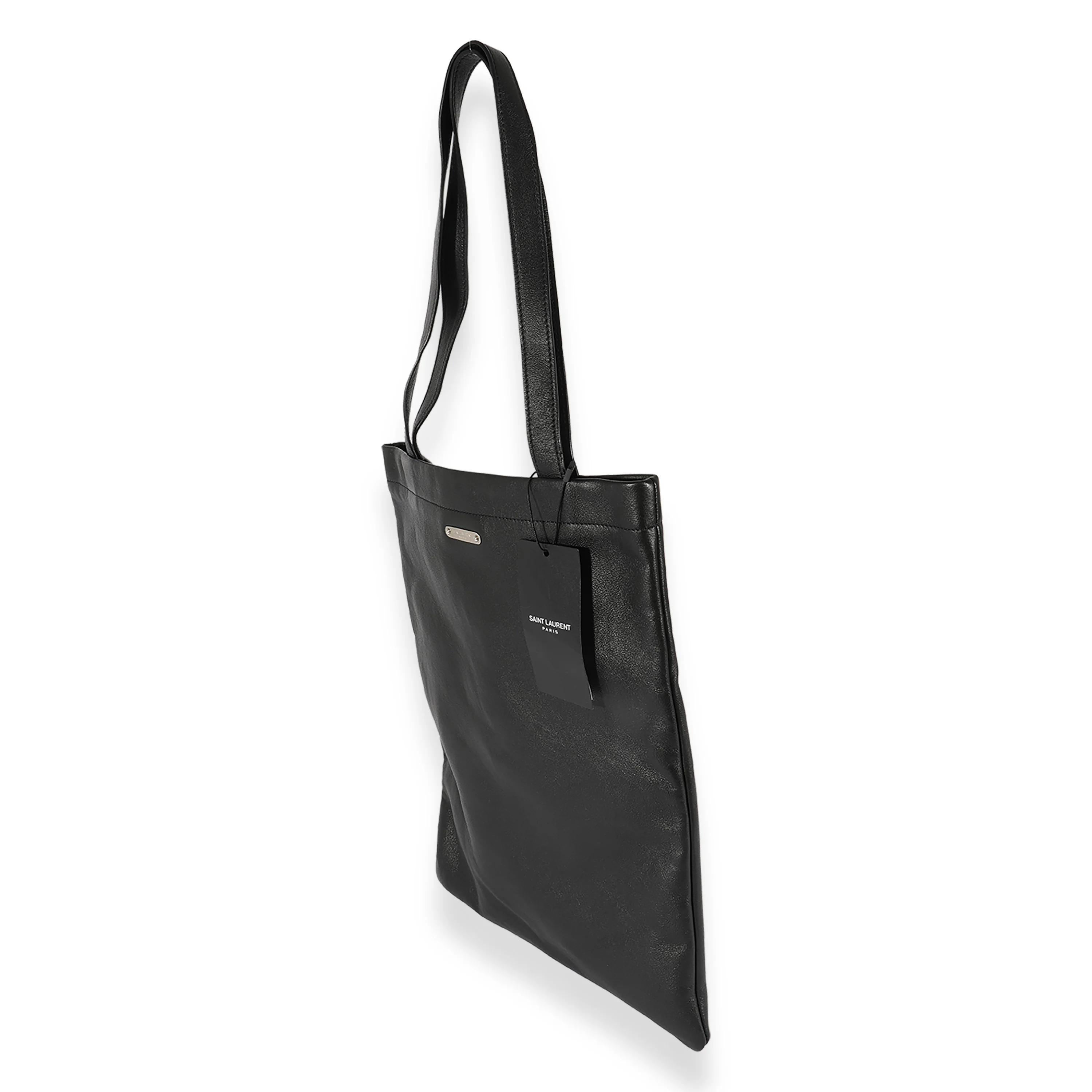 Saint Laurent Black Calfskin Flat Shopping Tote