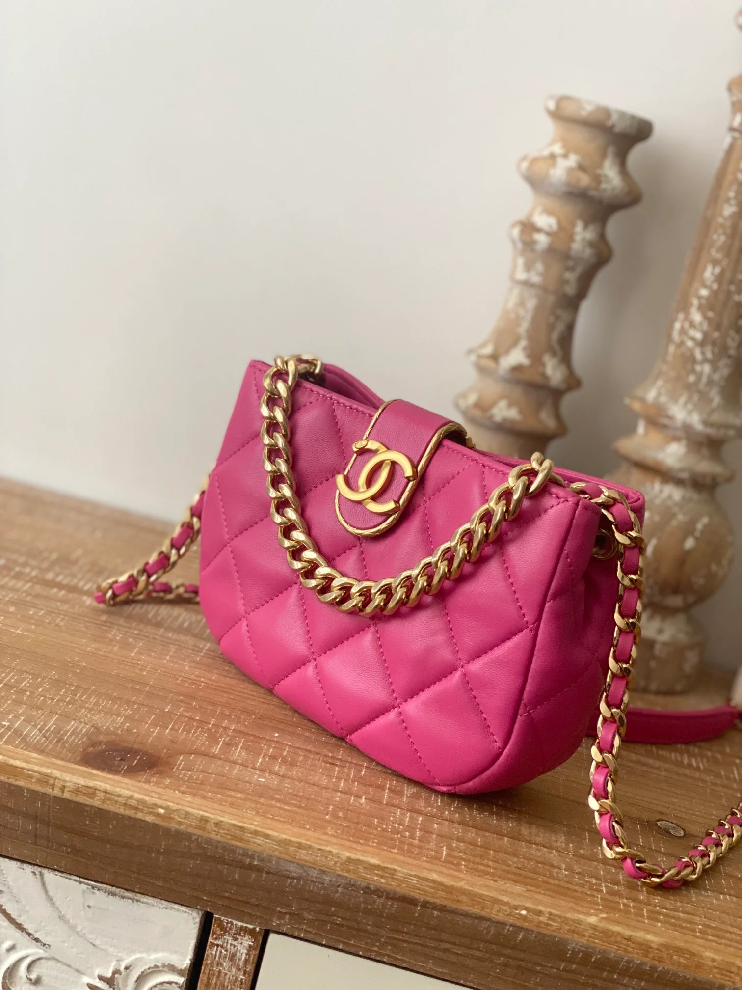 Chanel Small Hobo Bag Gold Hardware Pink For Women, Women’s Handbags, Shoulder Bags 7.5in/19cm