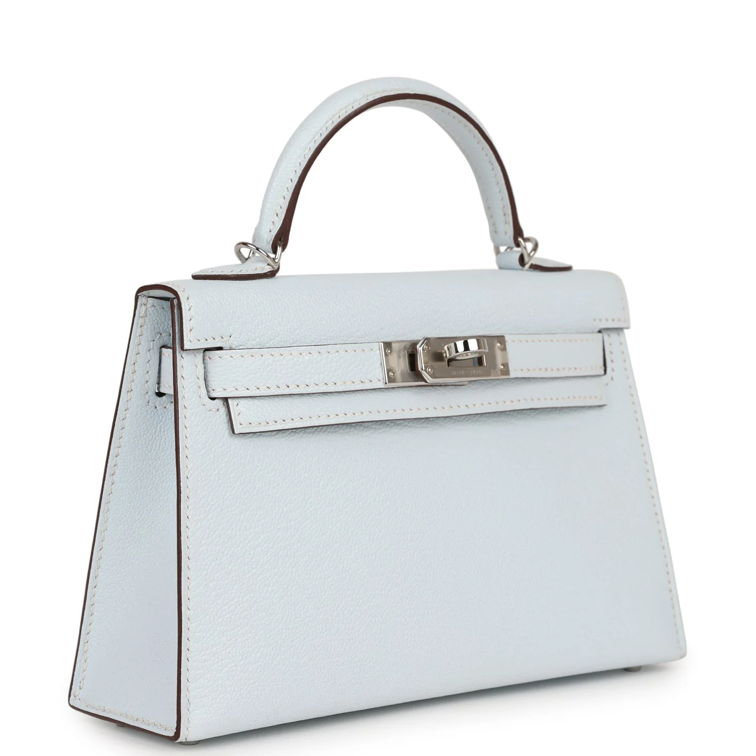Pre-owned Hermes Kelly Sellier 20 Bleu Brume Chevre Palladium Hardware