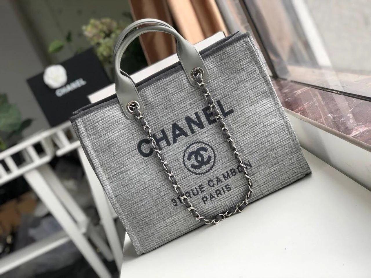 Chanel Small Shopping Bag Silver Hardware Grey For Women, Women’s Handbags, Shoulder Bags 15.2in/39cm AS3257