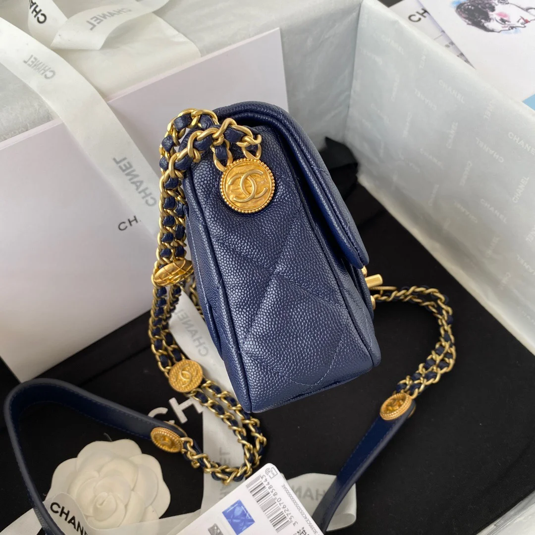 Chanel Mini Flap Bag With Top Handle Gold Hardware Navy Blue For Women, Women’s Handbags, Shoulder Bags 7.9in/20cm AS2431 B08846 NJ532