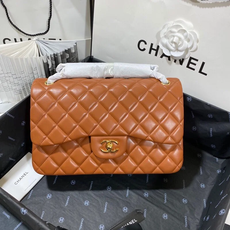 Chanel Large Classic Handbag Gold Hardware Brown For Women, Women’s Handbags, Shoulder Bags 11.8in/30cm