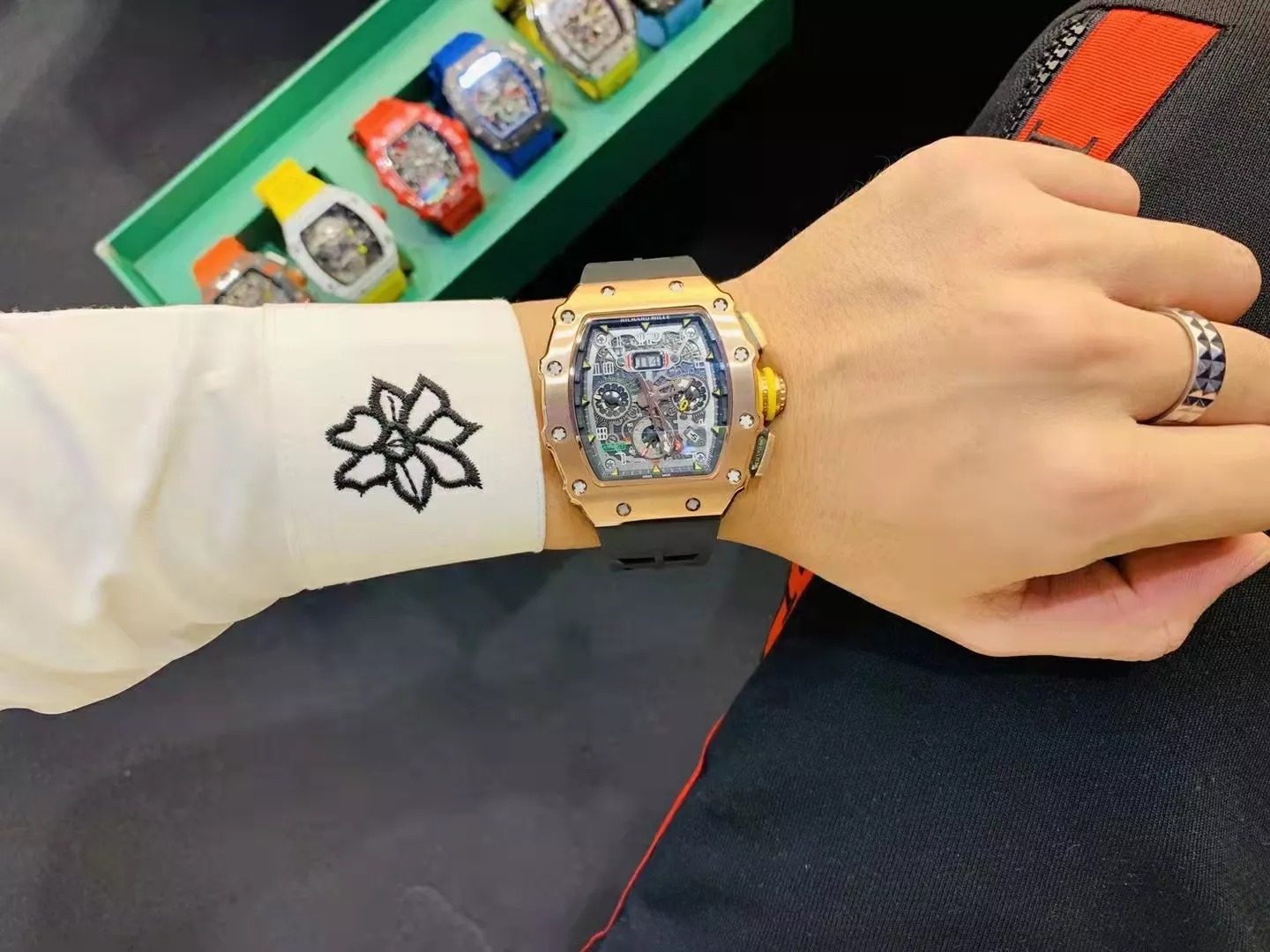 RM 11-03 Skeleton Dial Rose Gold Bezel Black Rubber Strap ZY 7750