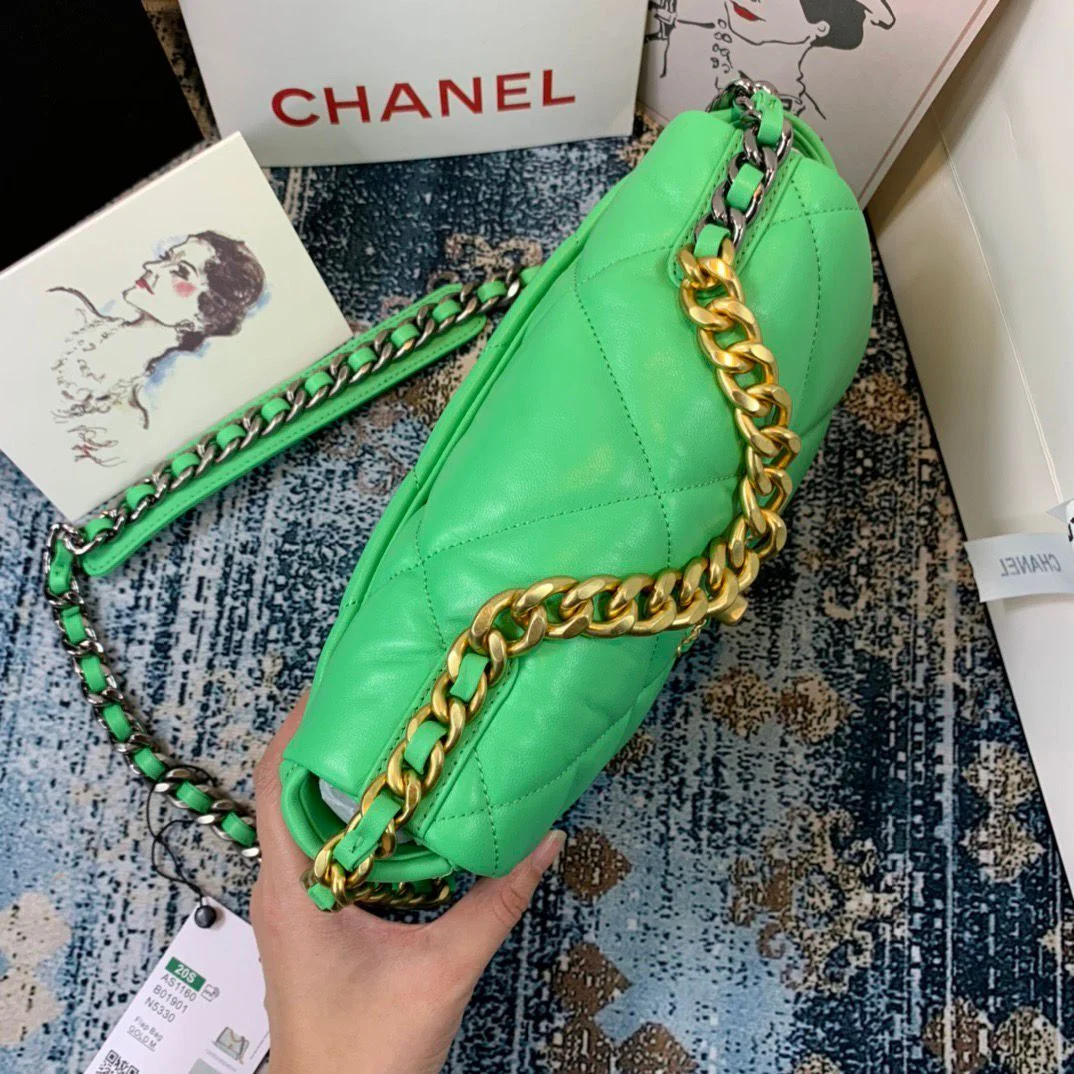 Chanel 19 Handbag 26cm Green For Women AS1160