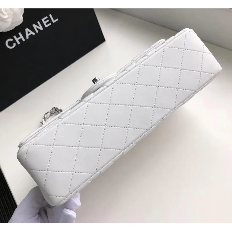 Chanel 1112 White Medium Size 2.55 Lambskin Leather Flap Bag