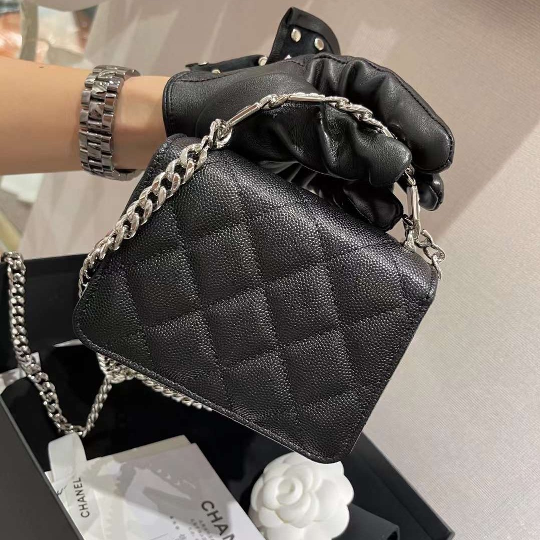 Chanel Enamel Handle Clutch with Chain in Grained Calfskin