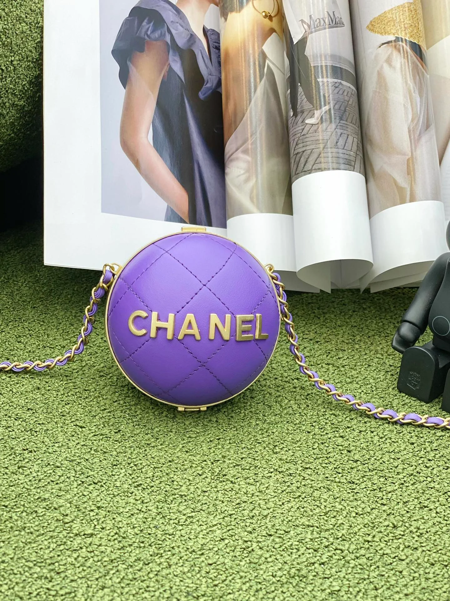 Chanel Ball Bag Purple and Gold Chain Bag For Women 8cm/3.15in