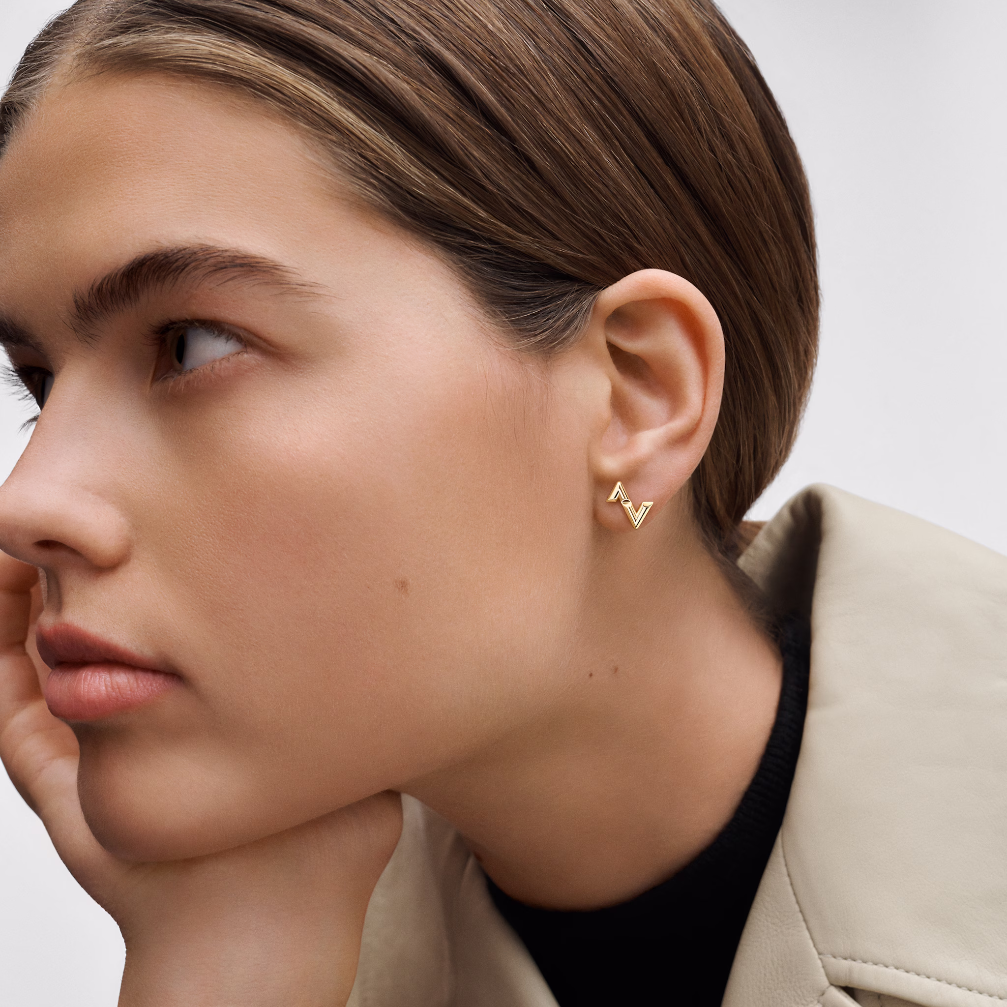 Louis Volt Upside Down Yellow K Gold Single Stud Earrings