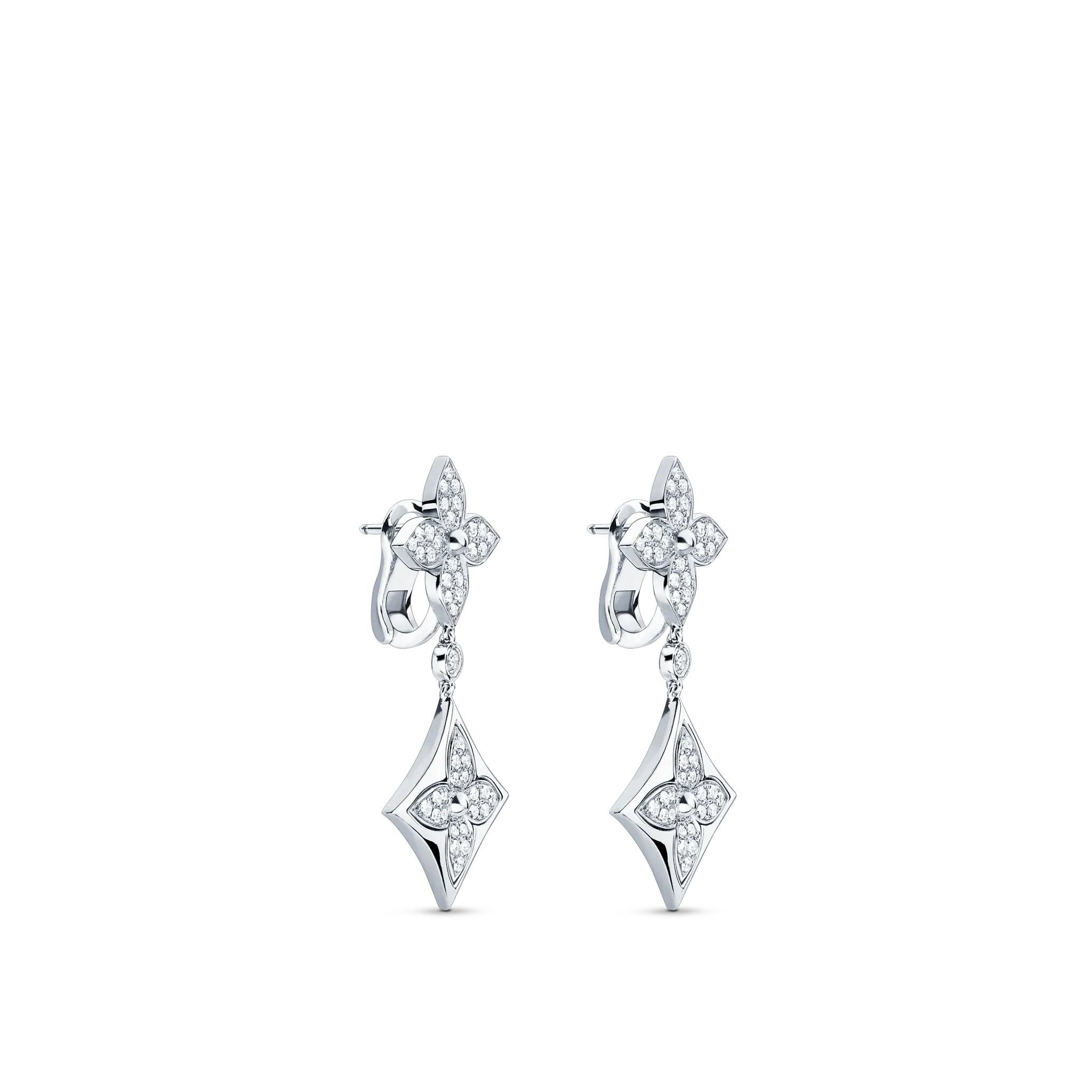 Color Blossom BB White Gold and Diamond Long Earrings