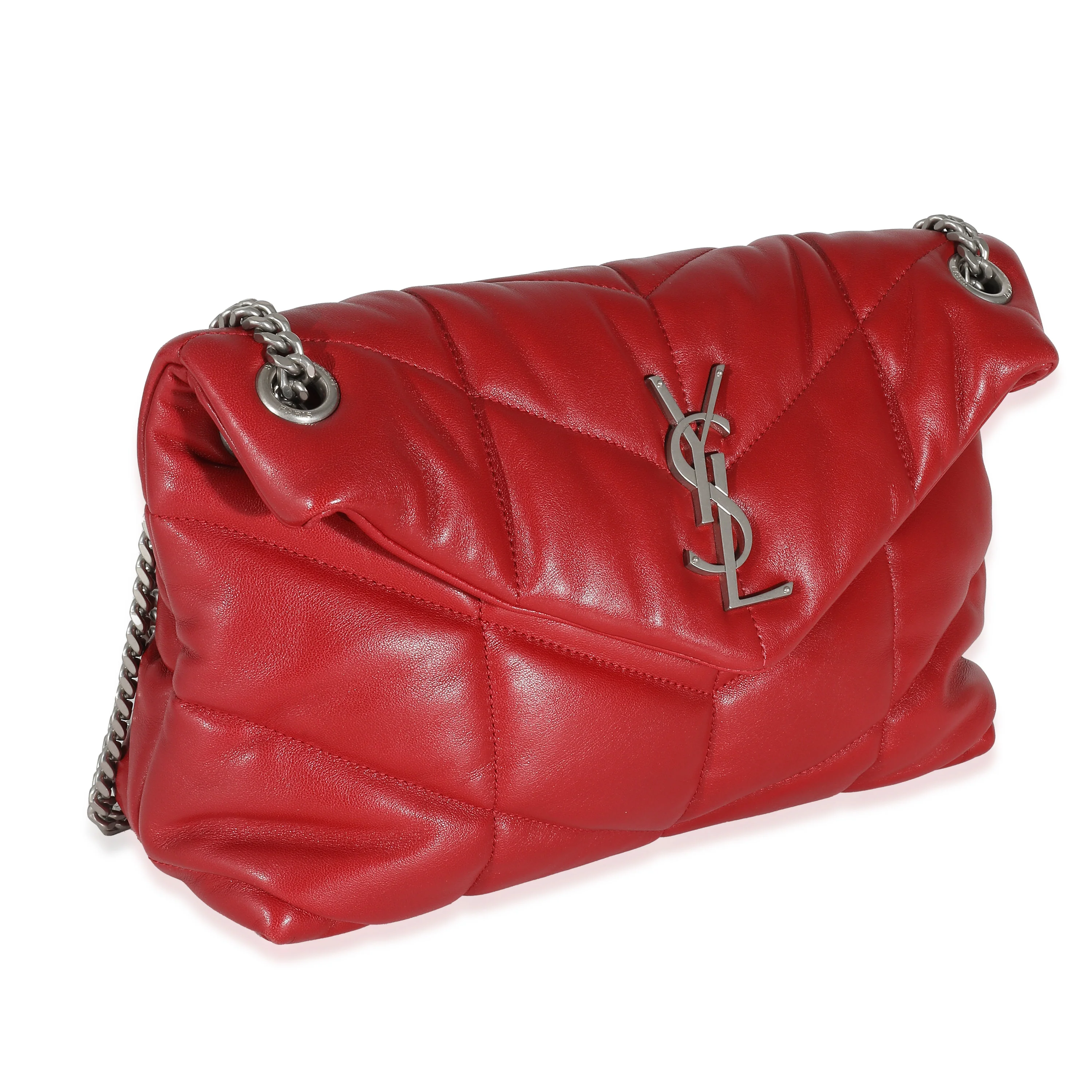 Saint Laurent Red Quilted Lambskin Small Loulou Puffer