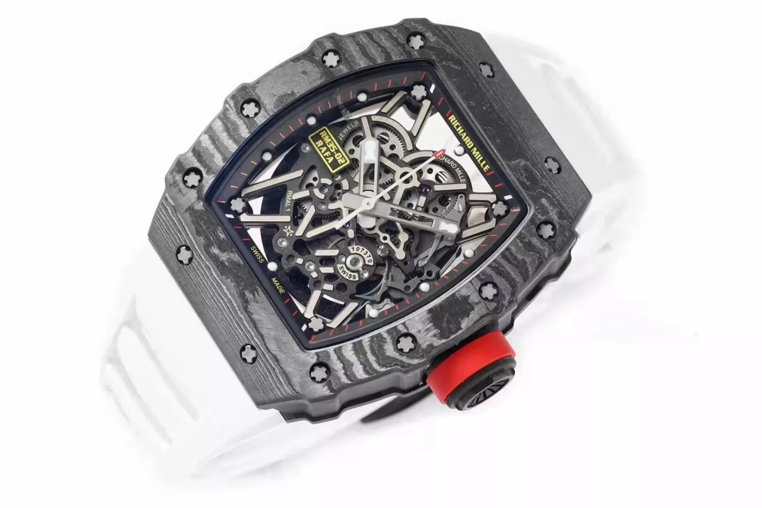 RM 35-02 Black Bezel Red Markers White Rubber Strap ZF RUML3