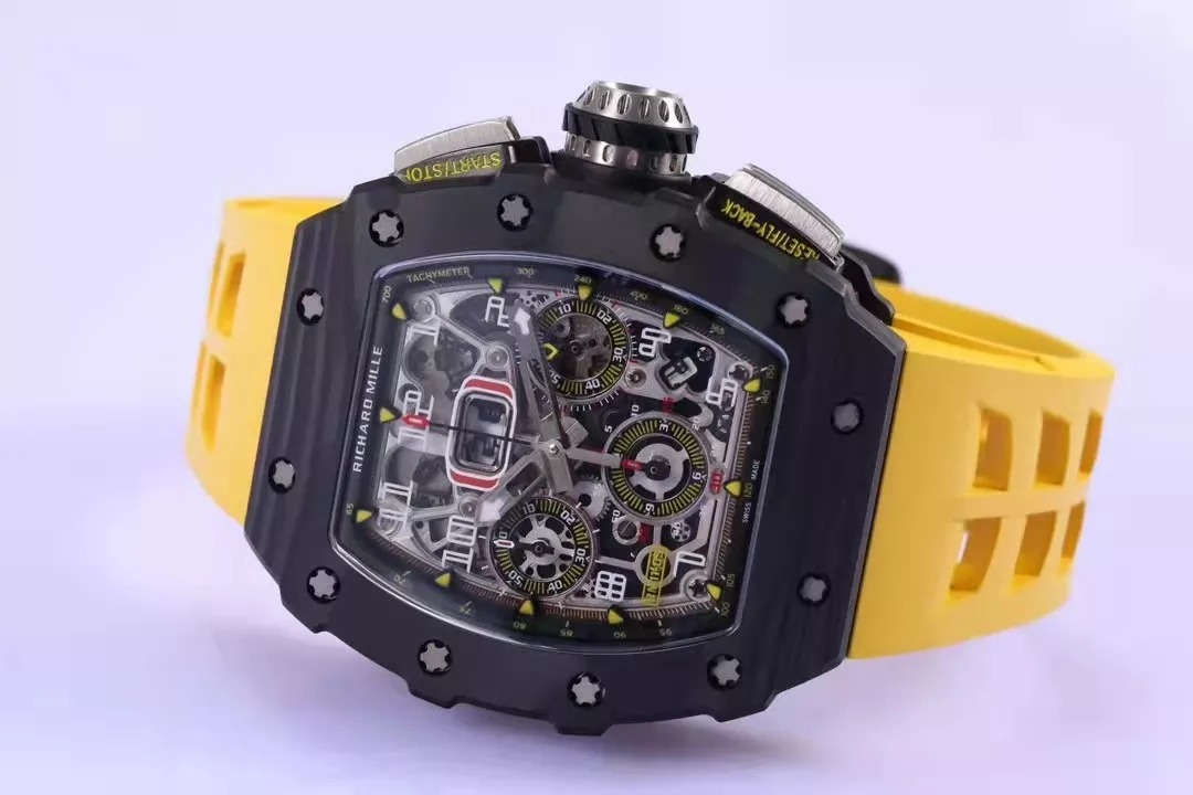 RM 11-03 Skeleton Dial Black Bezel Yellow Rubber Strap KV 7750