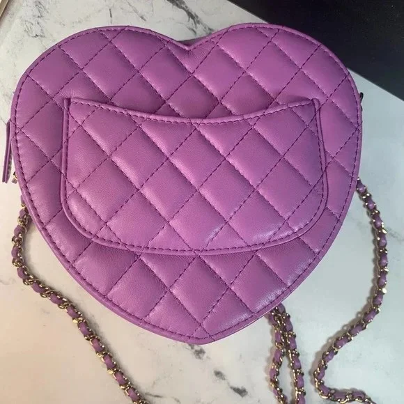 Chanel Heart Zipped Arm Coin Purse 22S Purple/Black Ap2786