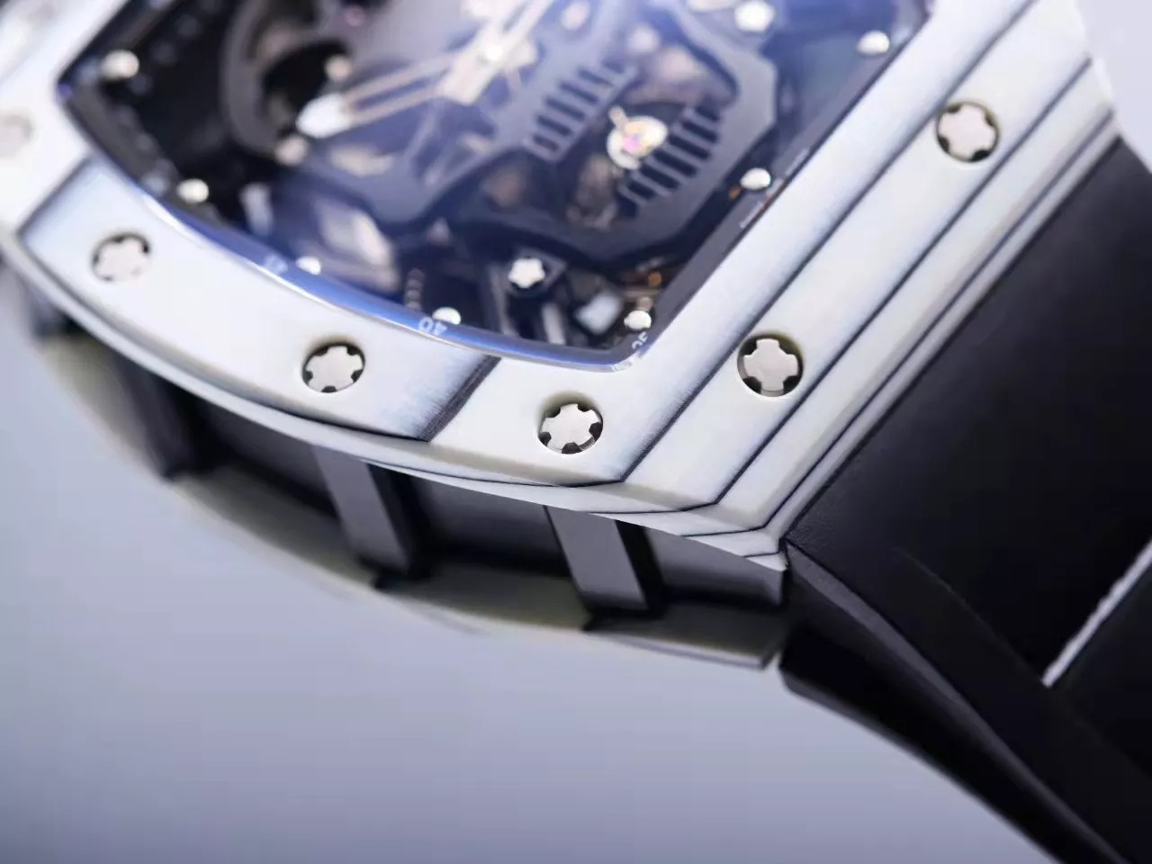 RM 52-01 Skull Black Dial White Bezel Black Rubber Strap JB Tourbillon