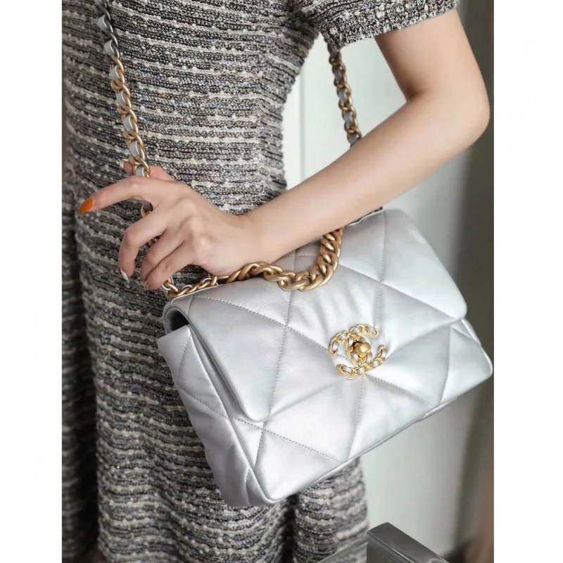 Chanel 19 Flap Bag As1160 Silver