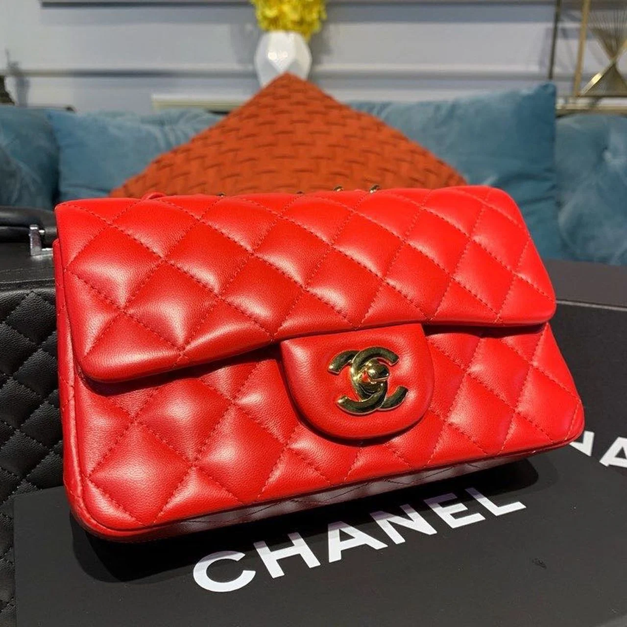 Chanel Mini Flap Bag Red For Women, Women’s Bags, Women’s Bag, Shoulder And Crossbody 7.8in/20cm A69900