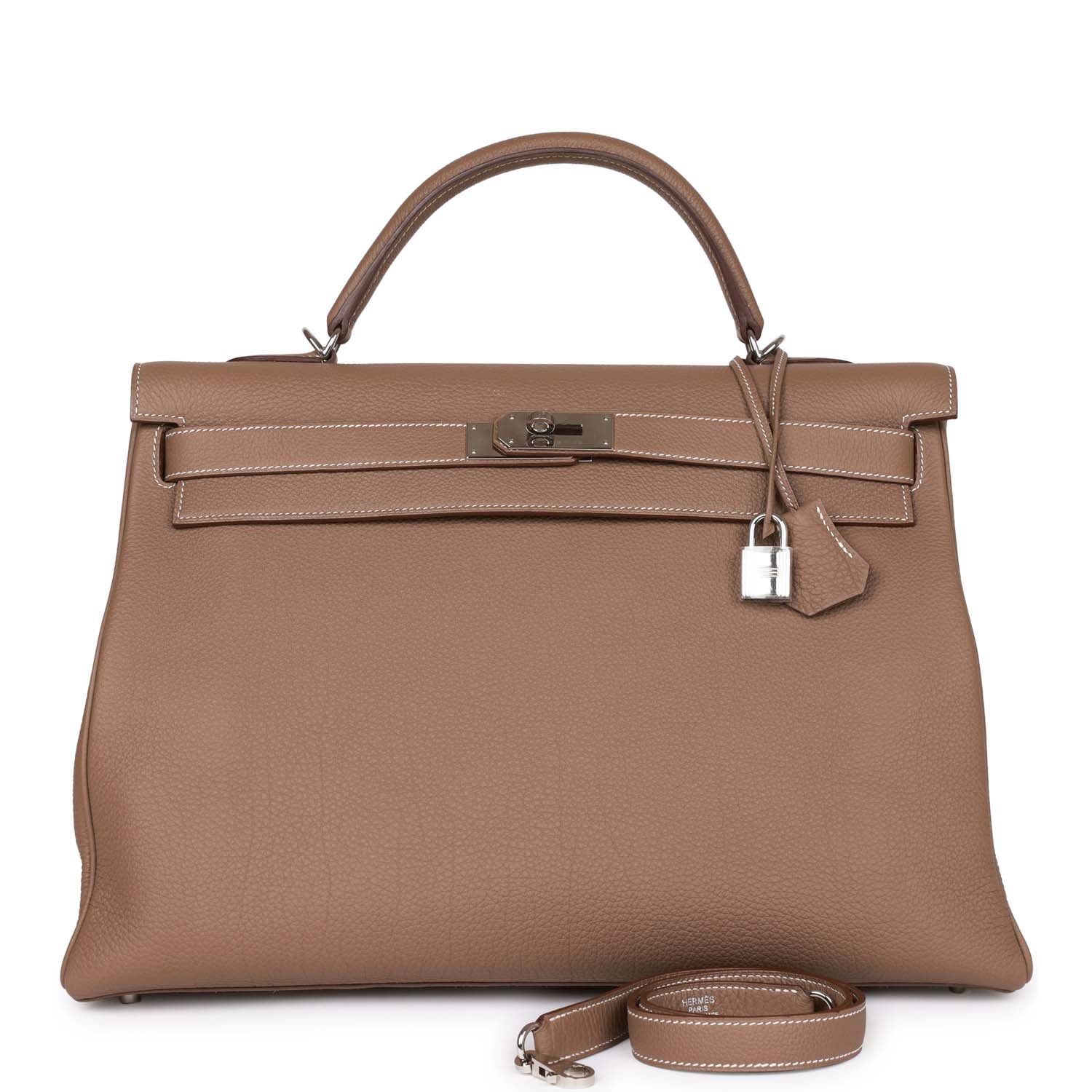 Pre-owned Hermes Kelly Retourne 40 Etoupe Togo Palladium Hardware