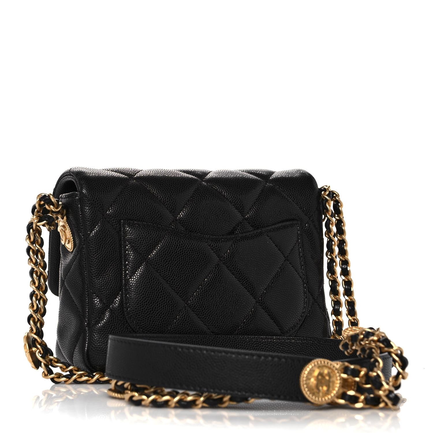 CHANEL Caviar Quilted Mini Twist Your Buttons Flap Black