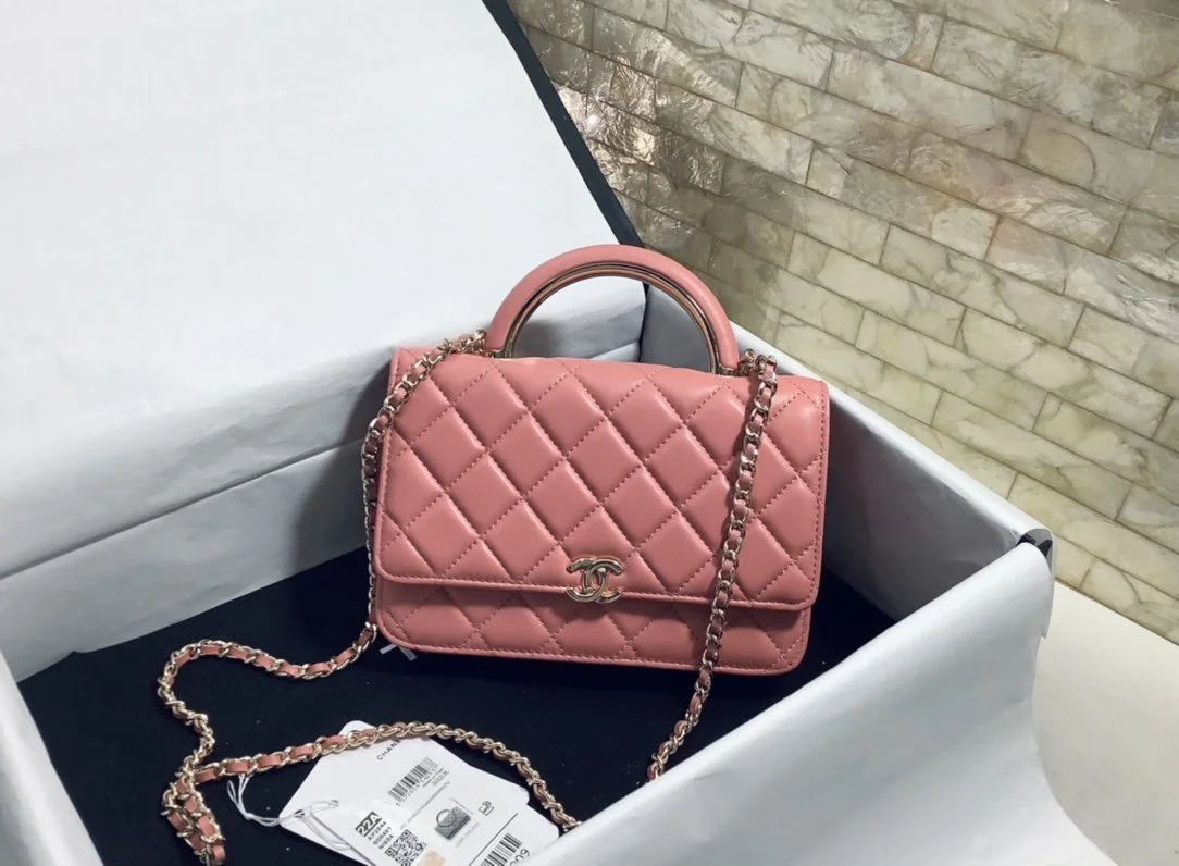 Chanel Hand-Held Oblique Cross Bag Pink For Women, Women’s Bags 6.7in/19cm