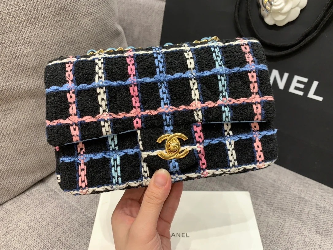 Chanel Navy Sparkle Tweed Classic Mini Rectangular Flap Bag For Women 20cm/7.5in