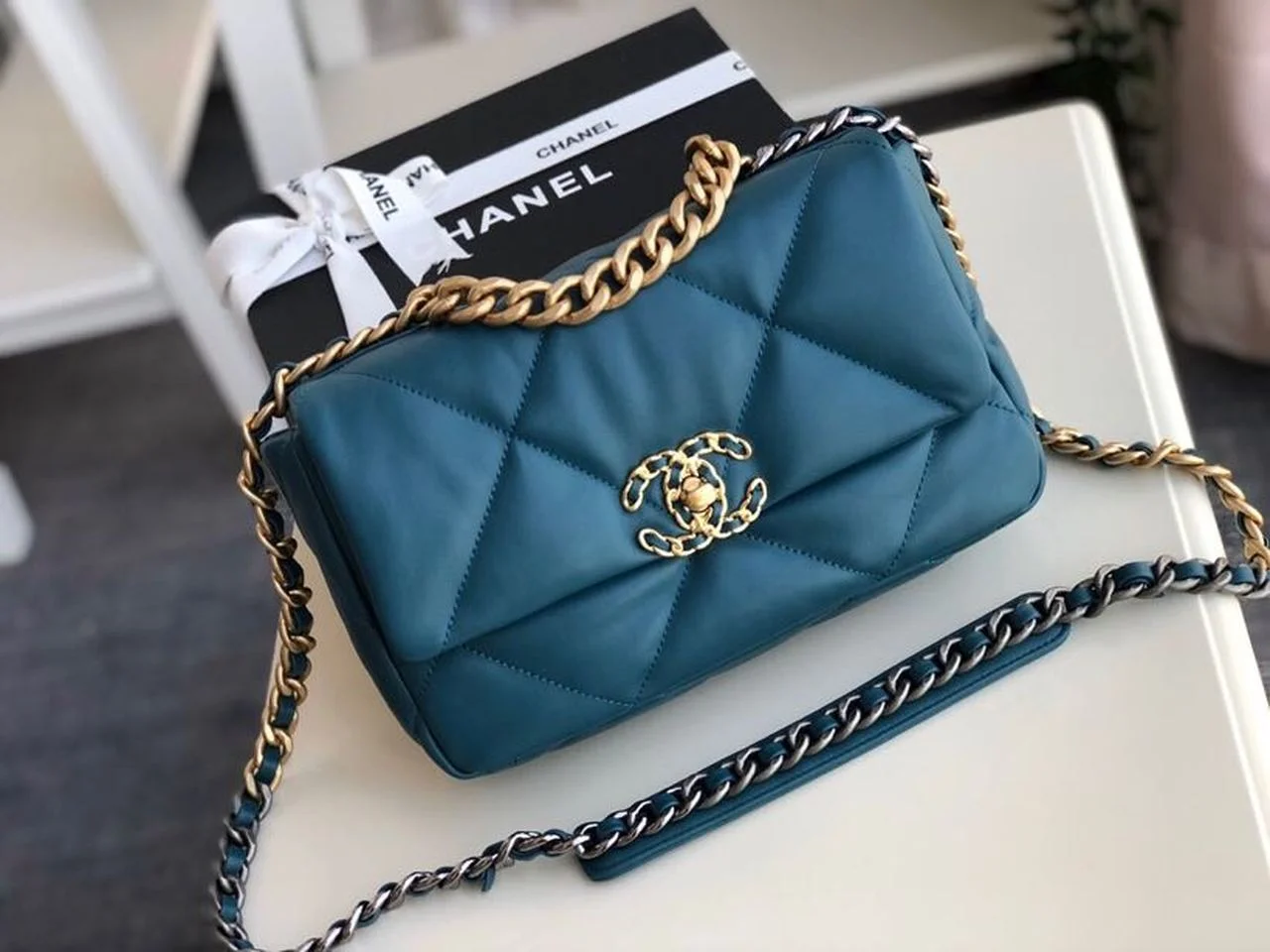 Chanel 19 Handbag Teal For Women, Women’s Bags, Shoulder And Crossbody Bags 10.2in/26cm AS1160