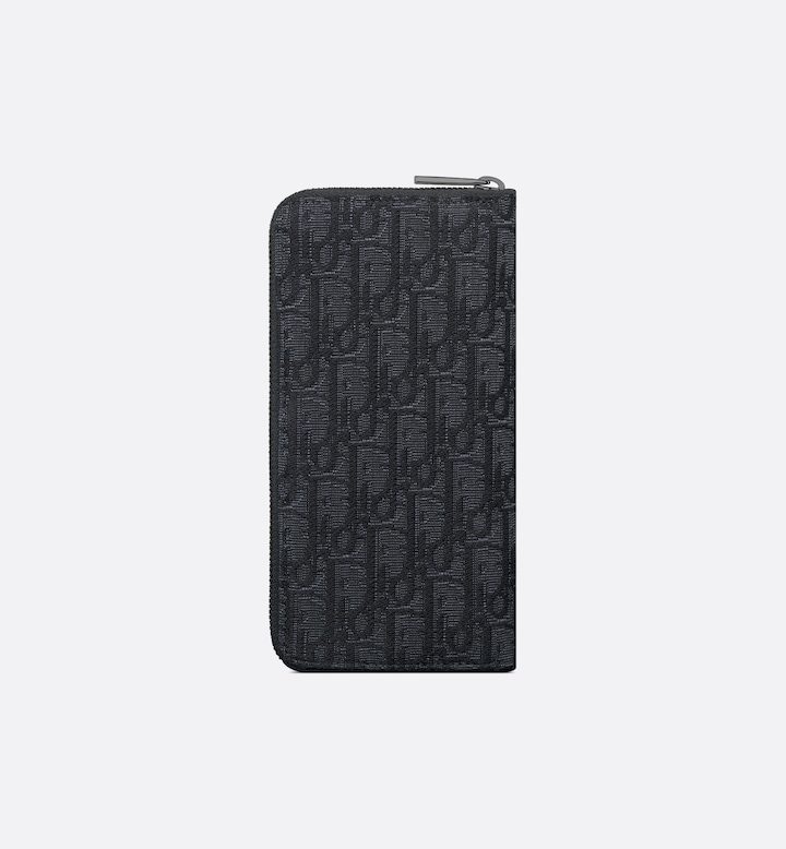 Vertical Long Zipped Wallet Black Oblique Jacquard