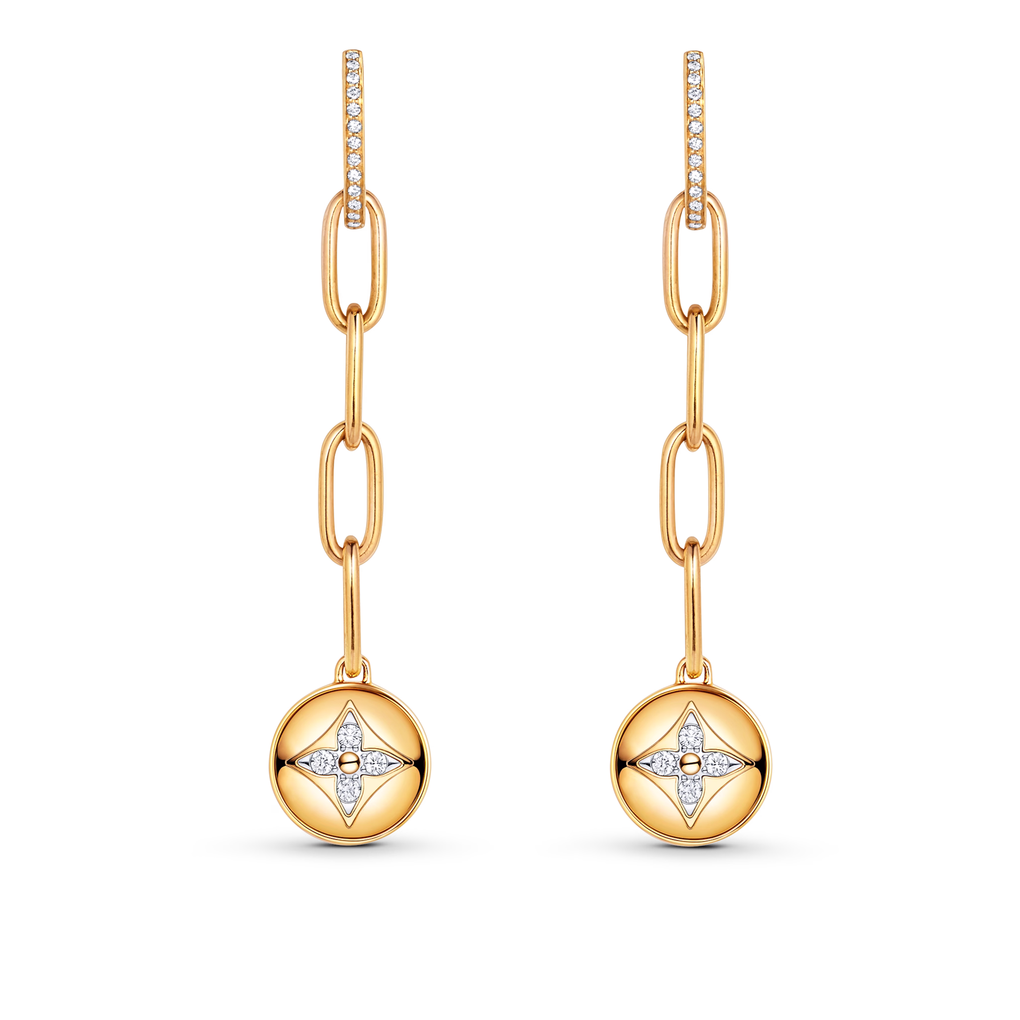 B Blossom Earrings in Yellow and White Gold with Diamonds
