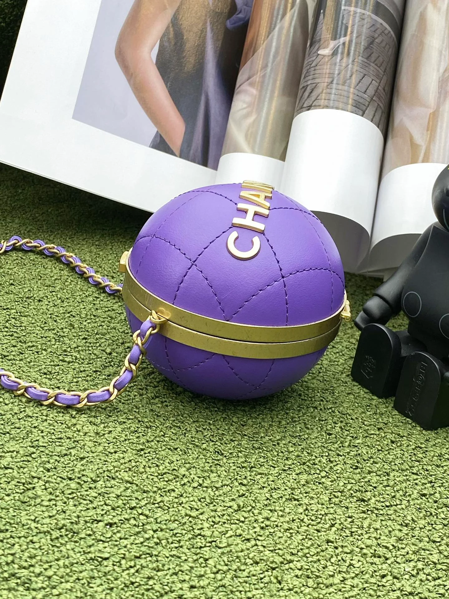 Chanel Ball Bag Purple and Gold Chain Bag For Women 8cm/3.15in