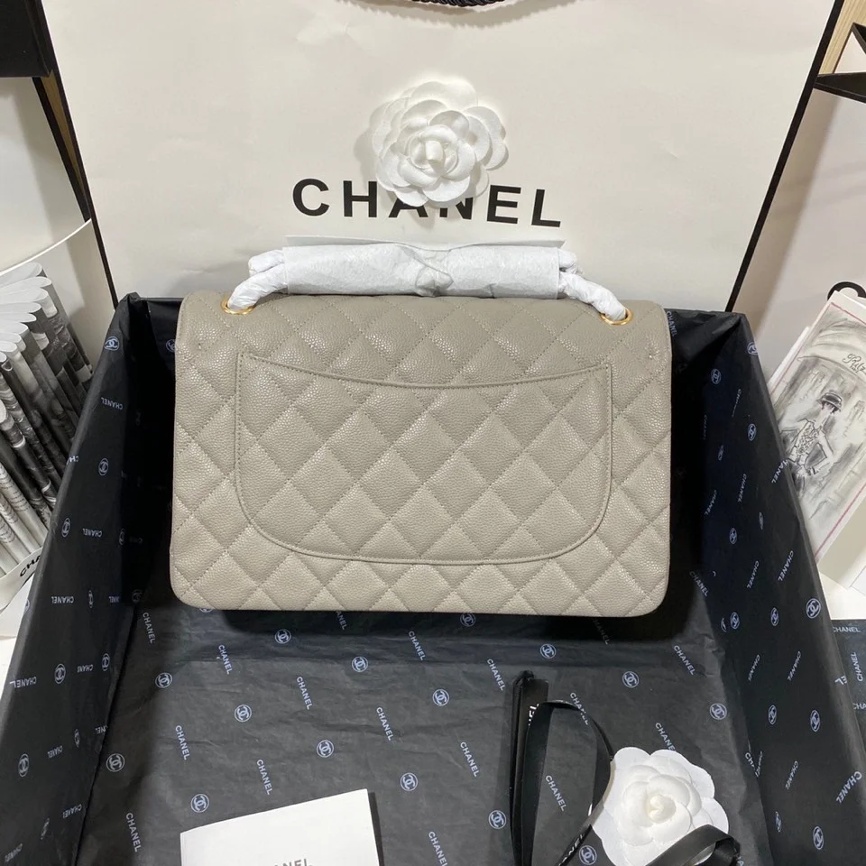 Chanel Large Classic Handbag Gold Hardware Grey For Women, Women’s Handbags, Shoulder Bags 11.8in/30cm