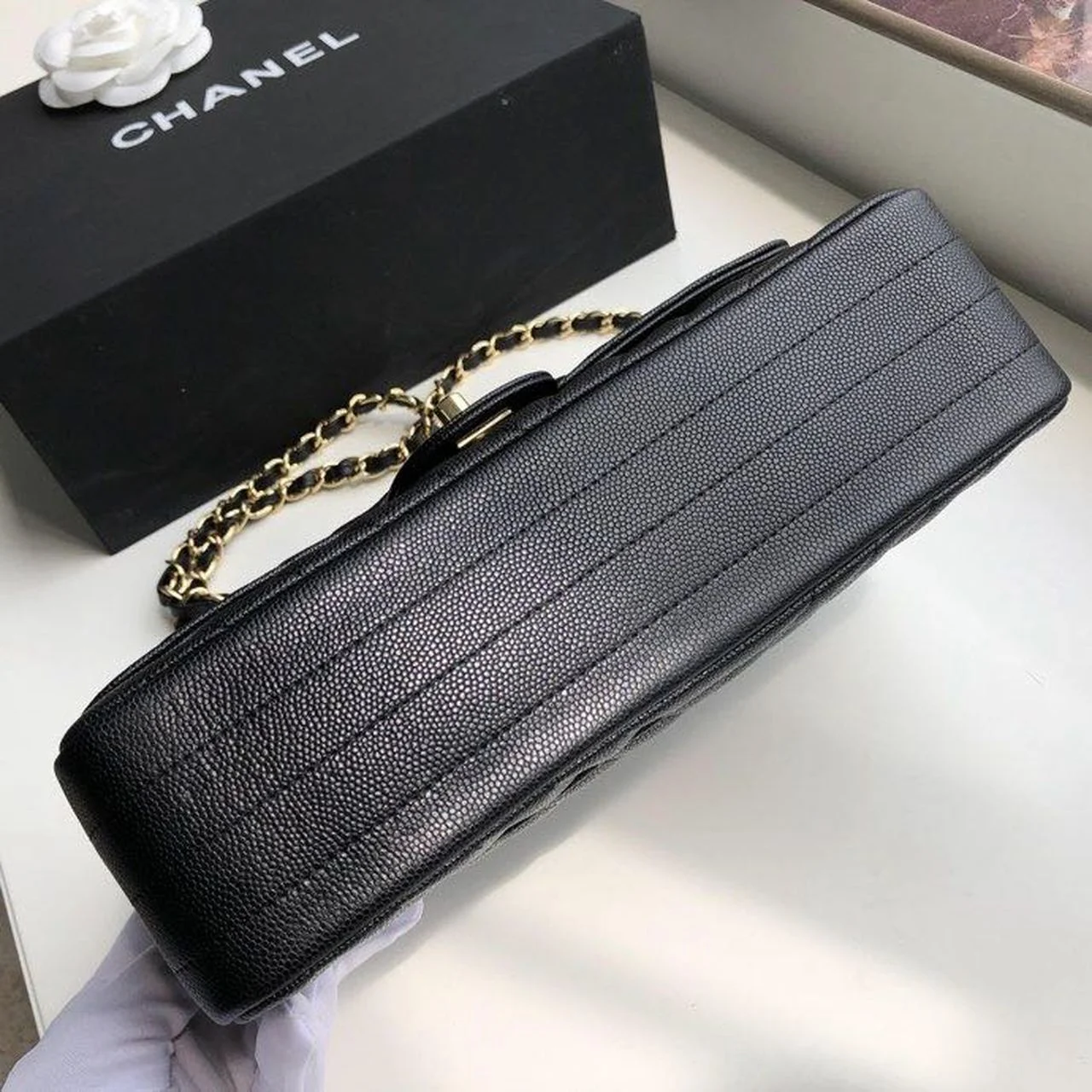Chanel Chevron Classic Handbag Gold Toned Hardware Black For Women, Womens Bags, Shoulder And Crossbody Bags 10.2in/26cm