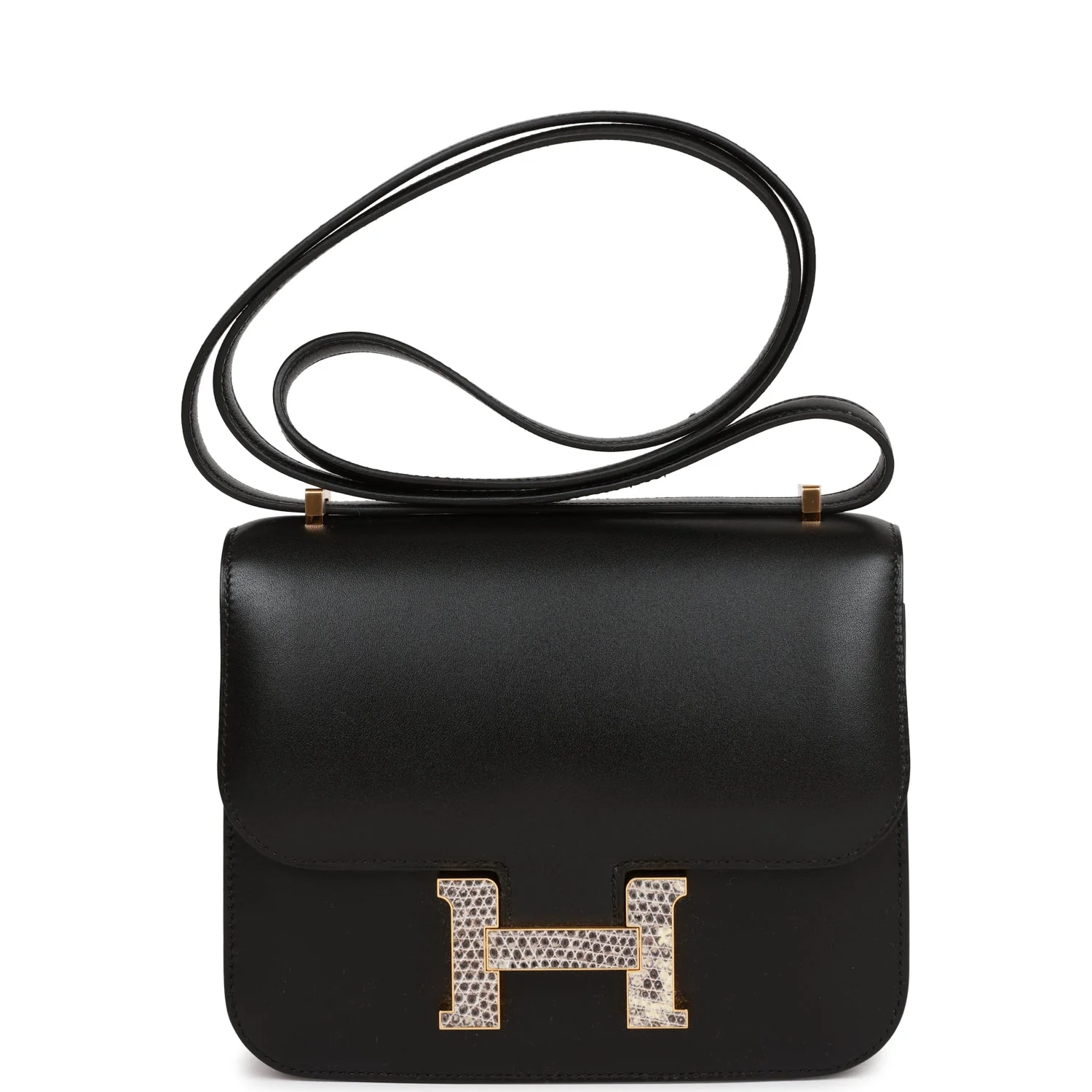 Hermes Constance 18 Black Tadelakt and Lizard Gold Hardware