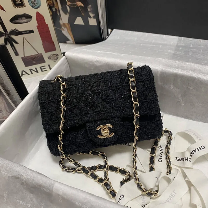 Chanel 20Cm Class-Flap Bag In Black Tweed 1116