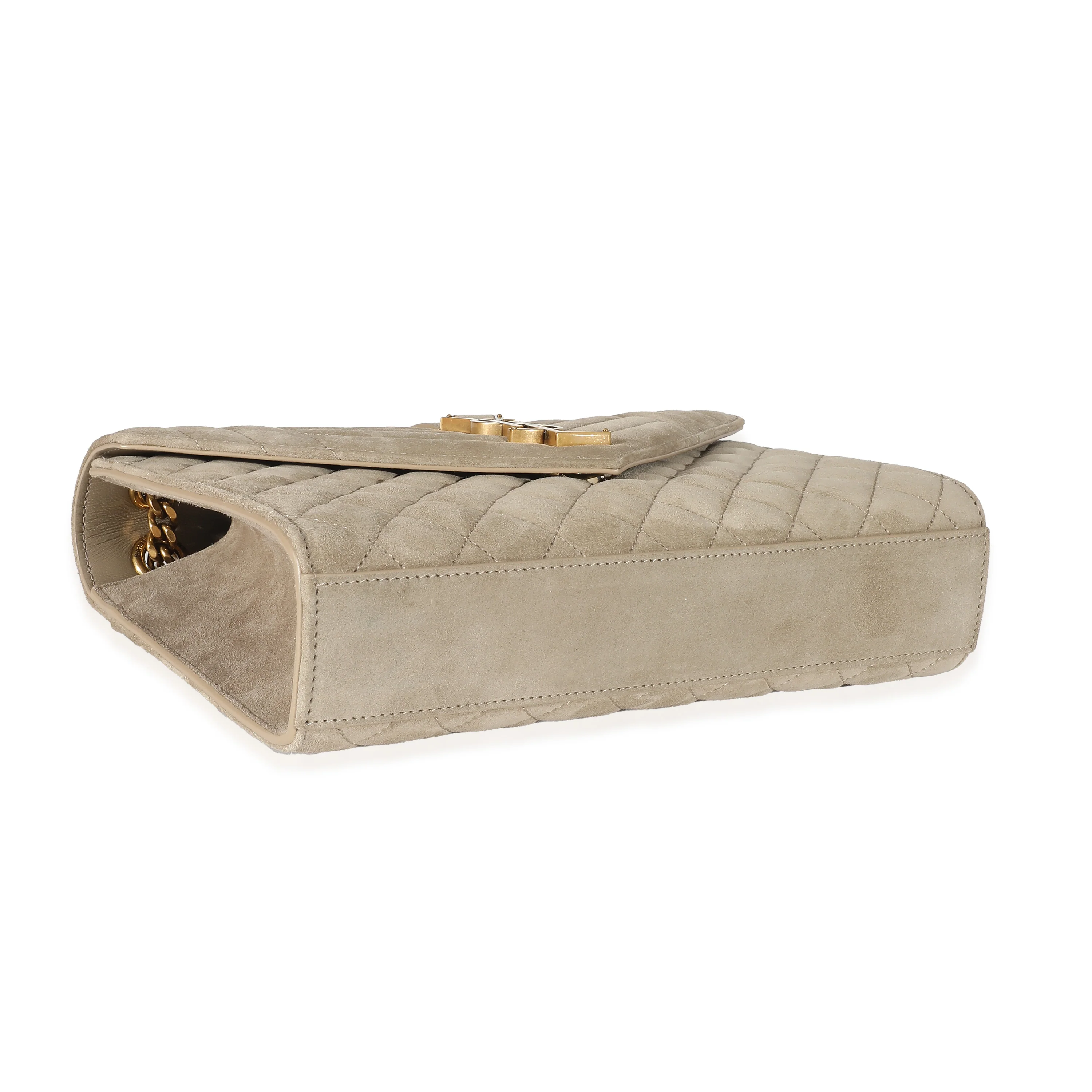 Saint Laurent Beige Suede Mixed Matelasse Triquilt Medium Monogram Envelope Satc