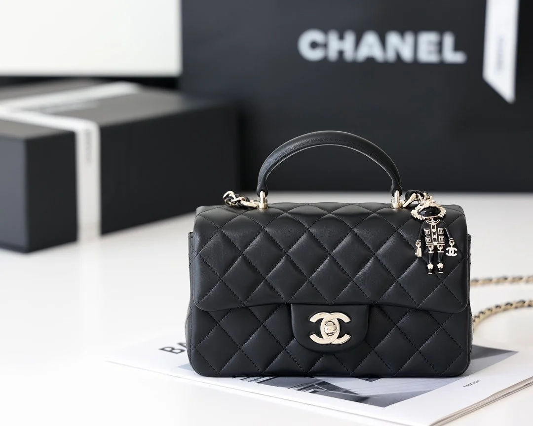 Chanel Mini Flapbag With Top Handle Black For Women 7.8in/20cm