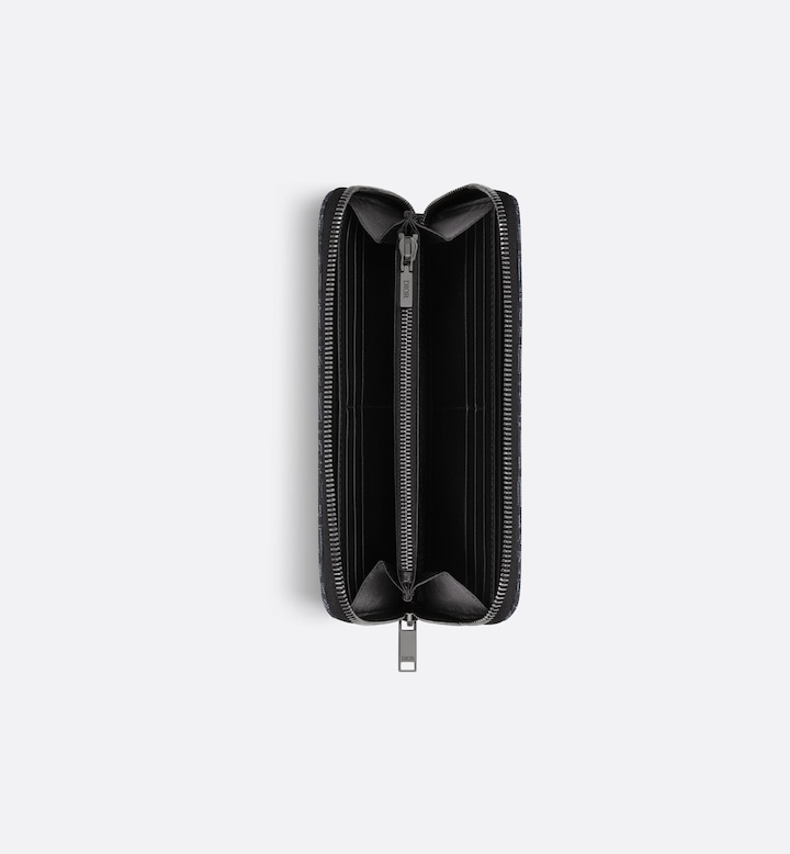 Zipped Long Wallet  Black Oblique Jacquard